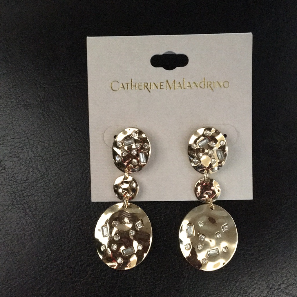 New Hammered Gold & Crystals 3 Tier Earrings
